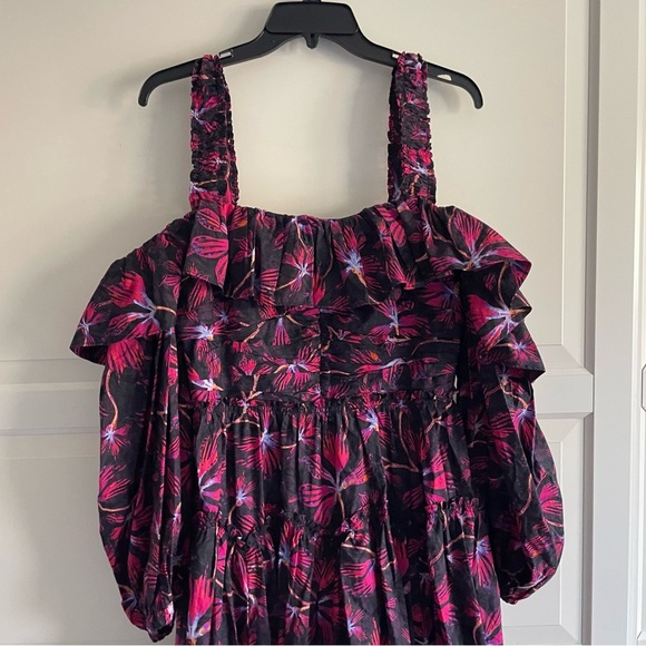 New! Ulla Johnson Caprice Purple Red Floral Print Cotton Midi Dress 22746 - Picture 8 of 15